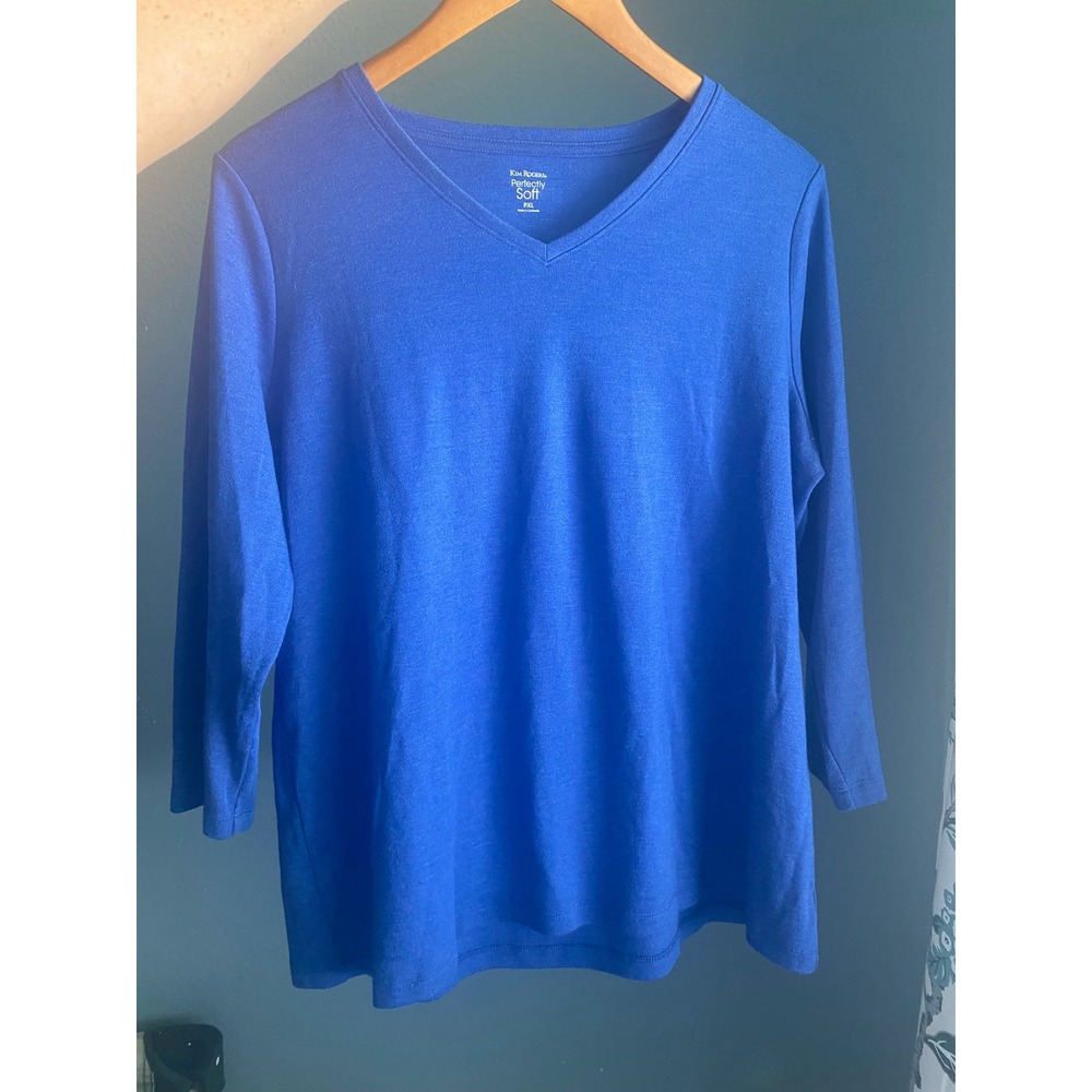 Kim Rogers Perfectly Soft Blue V-Neck 3/4 Sleeve Top PXL
